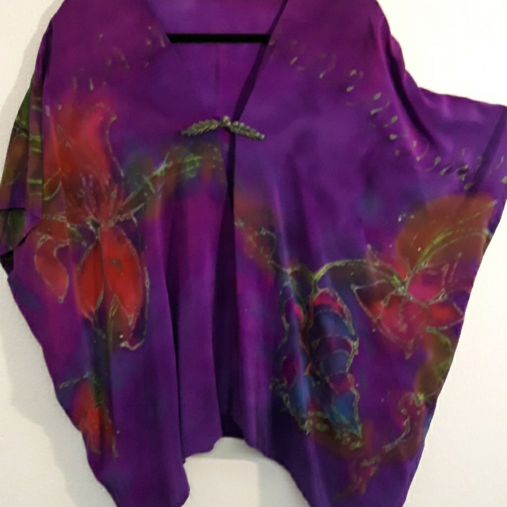 Hand Painted silk Jacket of Crepe de Chine one of